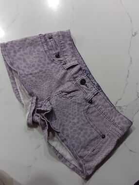 Request Jeans Lilac Leopard Print Denim Shorts